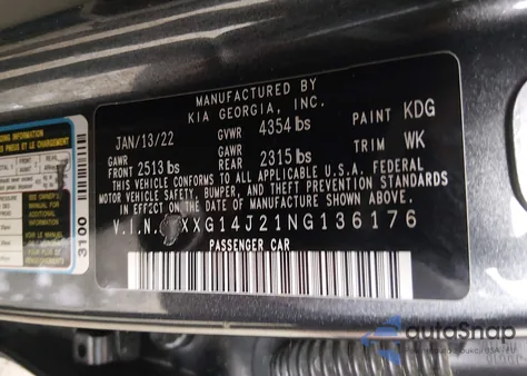 2022 Kia K5 Lxs from USA, damaged, VIN 5XXG14J21NG136176
